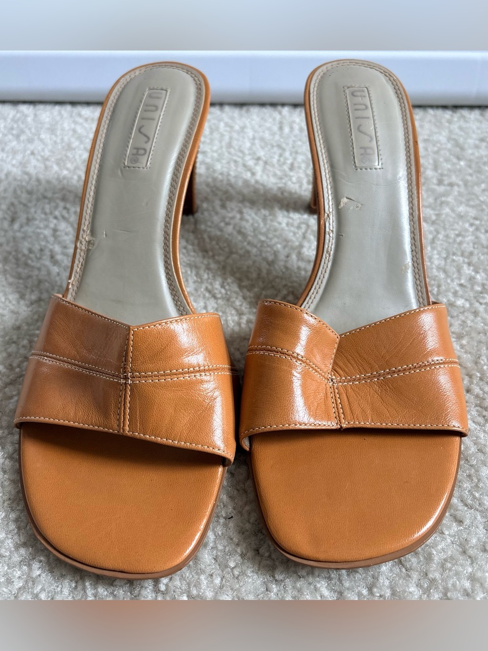 Unisa Cognac Leather Slide Mules
